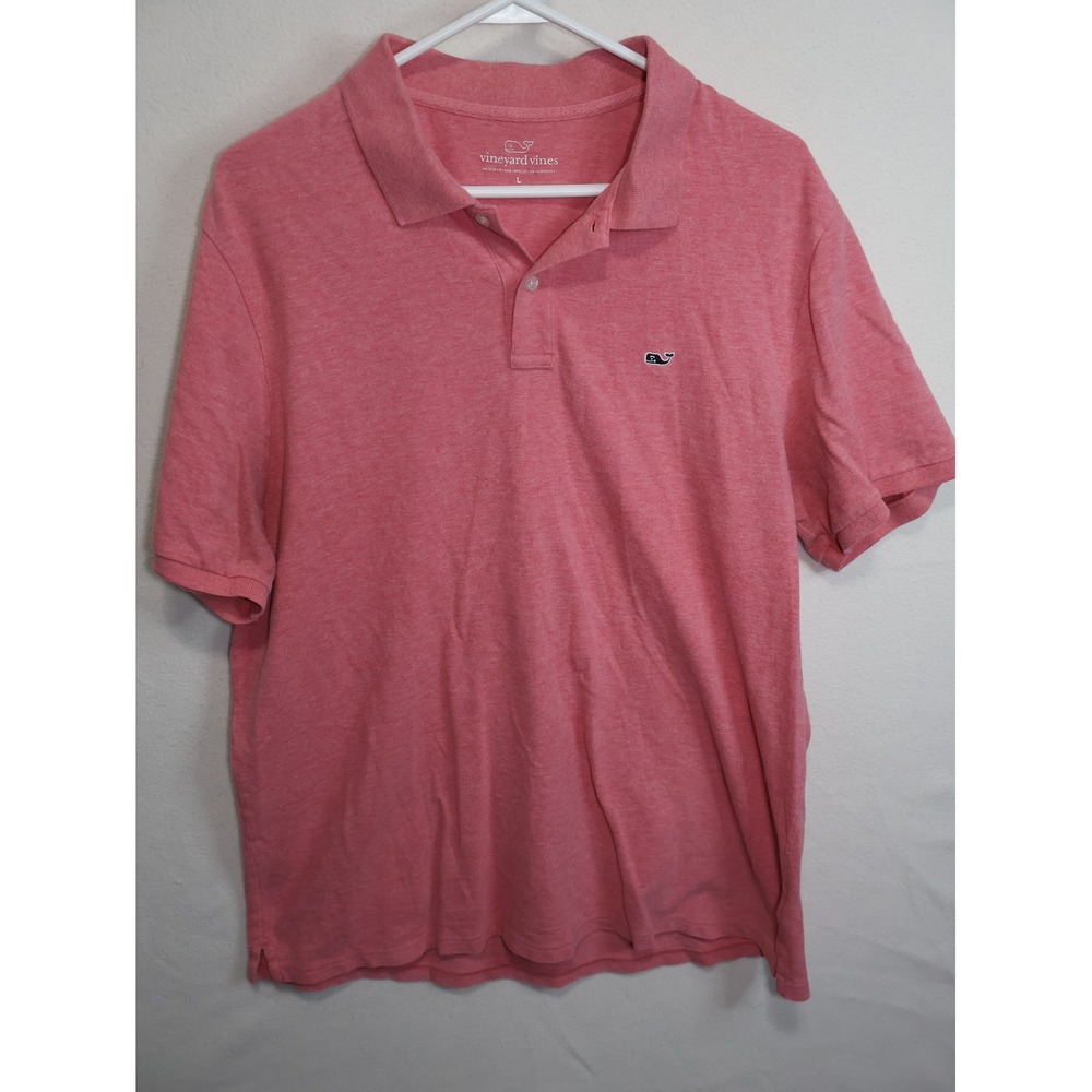 Vineyard Vines Mens Large Coral Pink Heathered Short Sleeve Whale Logo Polo